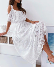 Load image into Gallery viewer, Contrast Lace Cold Shoulder Belted Maxi Dress
