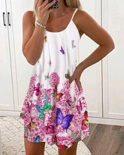 Load image into Gallery viewer, Women&#39;s Boho Floral Butterfly Print Mini Cami Dress
