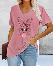 Load image into Gallery viewer, Rabbit Pattern Women&#39;s Daily Weekend Short Sleeve Print V Neck Basic T-shirts
