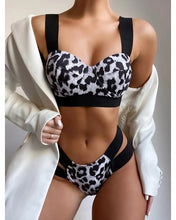 Load image into Gallery viewer, Women&#39;s Swimwear Bikini 2 Piece Swimsuit Open Back Cut Out Color Block Leopard
