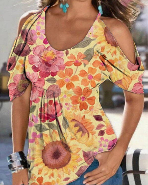 Women's T shirt Floral Print Off Shoulder Basic Tops