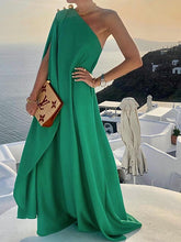 Load image into Gallery viewer, Women&#39;s A Line Dress Maxi long Dress Green Black Red Sleeveless Pure Color Cold Shoulder Spring Summer One Shoulder
