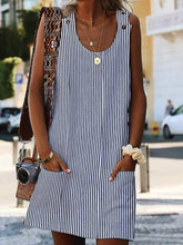 Load image into Gallery viewer, Crew Neck Women Dresses Shift Daily Boho Pockets Striped Dresses
