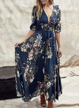 Load image into Gallery viewer, Print/Floral 1/2 Sleeves A-line Skater Elegant Maxi Dresses
