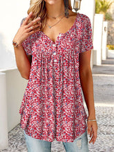 Load image into Gallery viewer, Romantic flowers half open button a loose top T-shirt plus size   tunic
