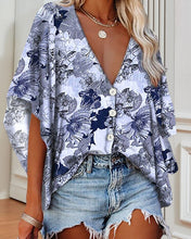 Load image into Gallery viewer, Flora Pattern V Neck Half Sleeve Loosen Daily Blouses
