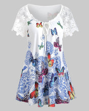 Load image into Gallery viewer, Women&#39;s Casual Floral Butterfly Print Round Neck Drawstring Blouses
